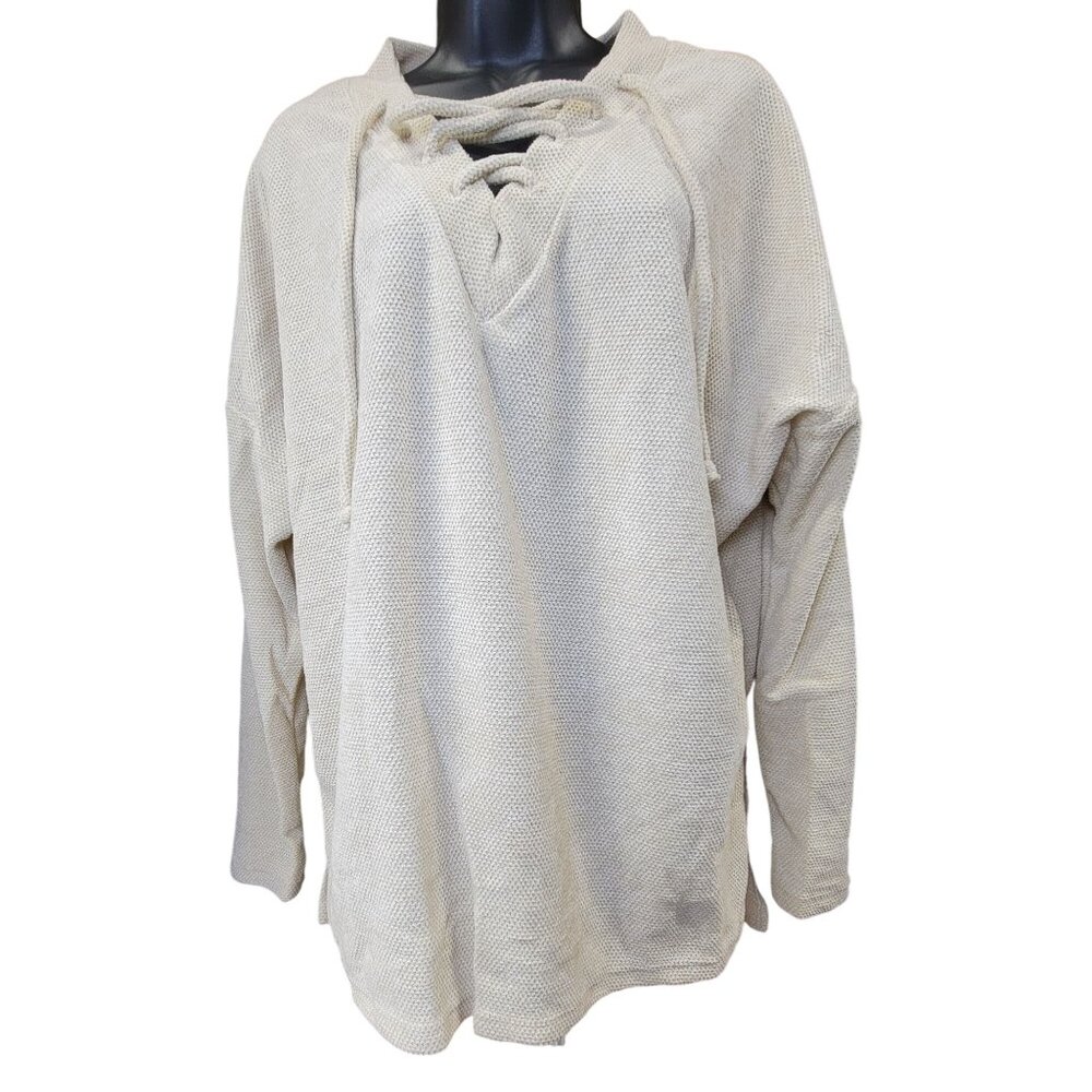 V-Neck Sweater Whit Birch Soft Knit Ivory Lace-Up Long Sleeve Womens Medium New